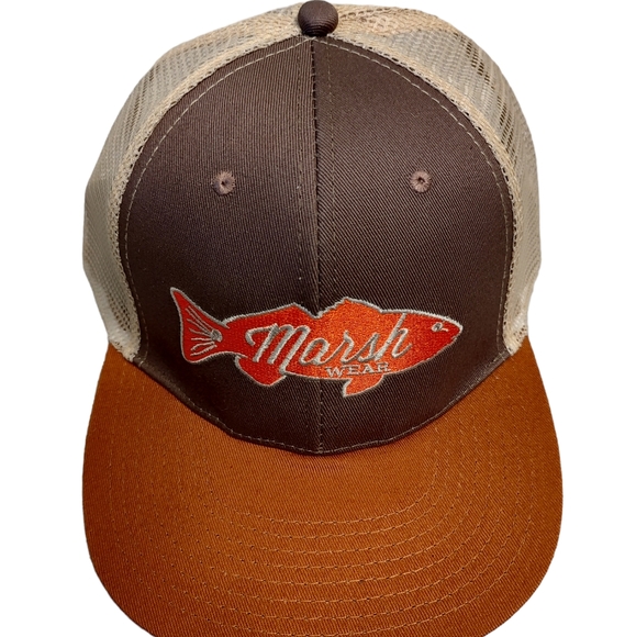 MARSH WEAR Retro Red Fish Fishing Trucker Hat Baseball Cap Orange Brown NWOT - Picture 5 of 11